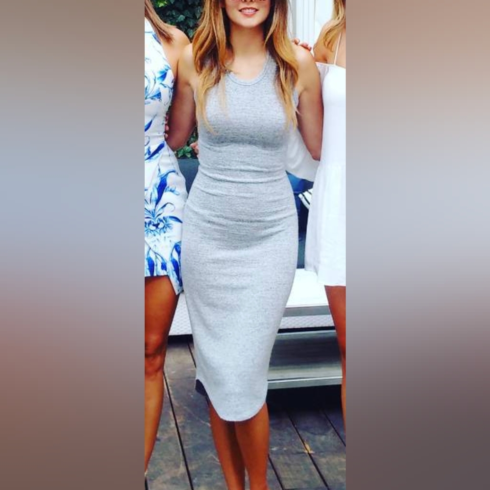 ARITZIA Wilfred Free Heathered Grey Sleeveless Crewneck Midi Dress